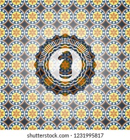 chess knight icon inside arabesque badge. arabic decoration.