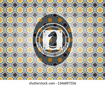 chess knight icon inside arabesque badge. arabic decoration.