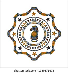 chess knight icon inside arabesque style emblem. arabic decoration.