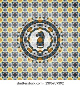 chess knight icon inside arabesque style emblem. arabic decoration.