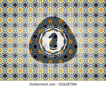 chess knight icon inside arabesque badge. arabic decoration.