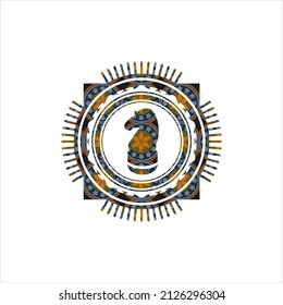 icono del ajedrez caballero dentro de la insignia arabesca. decoración árabe. 
