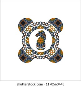chess knight icon inside arabic style emblem. Arabesque decoration.