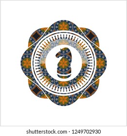 chess knight icon inside arabic style badge. Arabesque decoration.