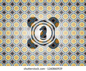 chess knight icon inside arabic emblem. Arabesque decoration.