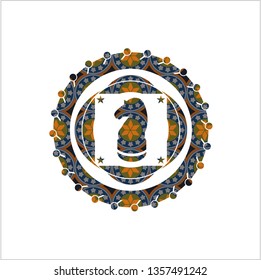 chess knight icon inside arabic emblem background. Arabesque decoration.