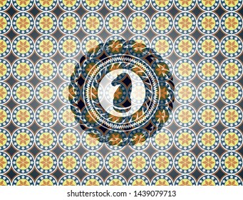 chess knight icon inside arabic style emblem. Arabesque decoration.