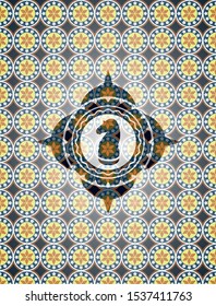 chess knight icon inside arabic badge. Arabesque decoration.