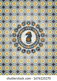 chess knight icon inside arabic emblem. Arabesque decoration.
