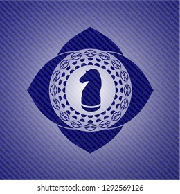 chess knight icon inside badge with jean texture