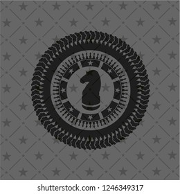 chess knight icon inside black emblem. Vintage.
