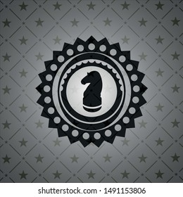 chess knight icon inside black emblem. Vintage.