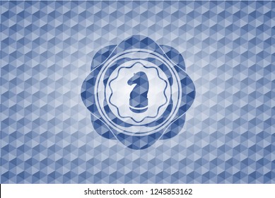 chess knight icon inside blue emblem with geometric pattern.
