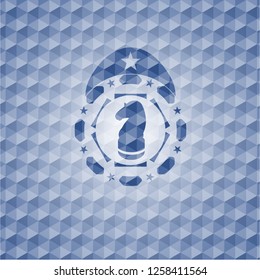 chess knight icon inside blue badge with geometric pattern background.