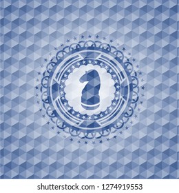 chess knight icon inside blue emblem or badge with abstract geometric polygonal pattern background.