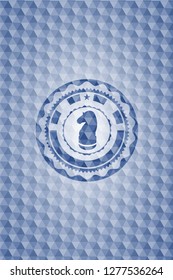 chess knight icon inside blue emblem or badge with abstract geometric pattern background.