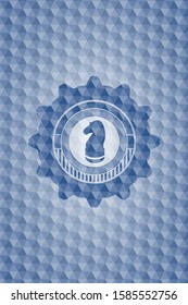 chess knight icon inside blue polygonal badge.