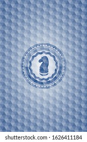 chess knight icon inside blue hexagon badge.