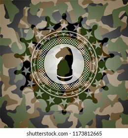chess knight icon inside camouflaged emblem