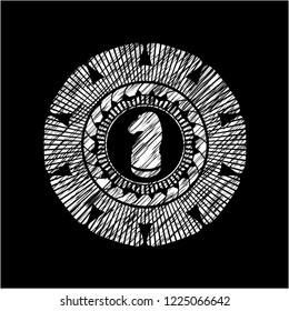 chess knight icon inside chalk emblem written on a blackboard