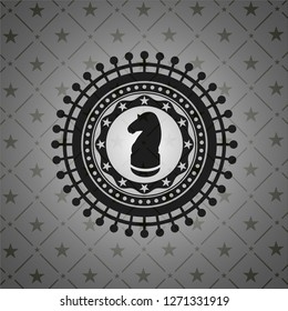 chess knight icon inside dark emblem. Retro