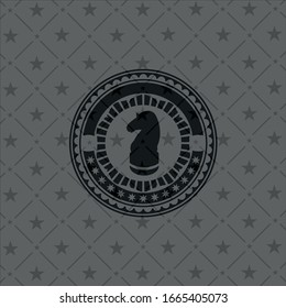 chess knight icon inside dark emblem. Retro
