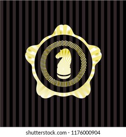 chess knight icon inside gold shiny emblem