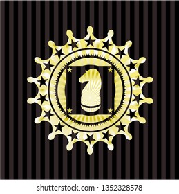 chess knight icon inside gold emblem