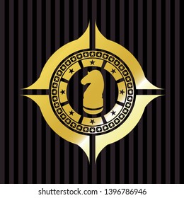 chess knight icon inside gold shiny badge