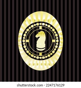 chess knight icon inside gold badge or emblem. 