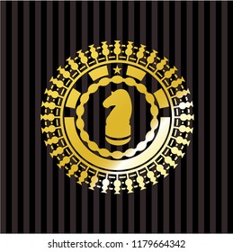 chess knight icon inside golden badge or emblem