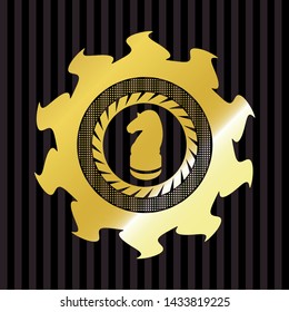 chess knight icon inside golden badge