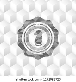 chess knight icon inside grey emblem with cube white background