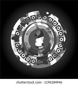 chess knight icon inside grey camouflage emblem