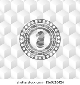 chess knight icon inside grey emblem. Retro with geometric cube white background
