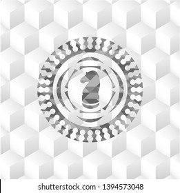 chess knight icon inside grey emblem. Vintage with geometric cube white background