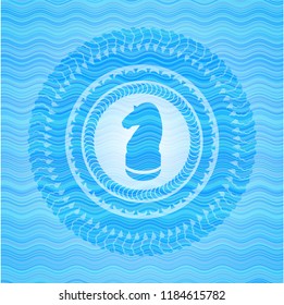 chess knight icon inside light blue water wave style emblem.