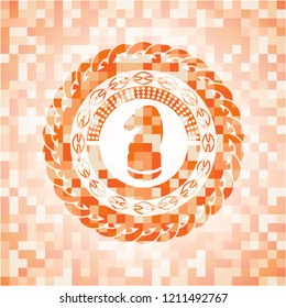chess knight icon inside orange mosaic emblem