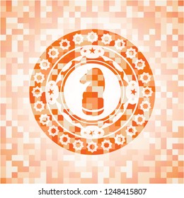 chess knight icon inside orange mosaic emblem