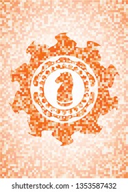 chess knight icon inside orange mosaic emblem with background
