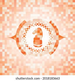 chess knight icon inside orange tile background illustration. Square geometric mosaic seamless pattern with emblem inside. 