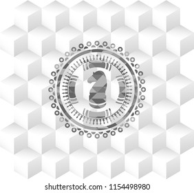 chess knight icon inside realistic grey emblem with cube white background