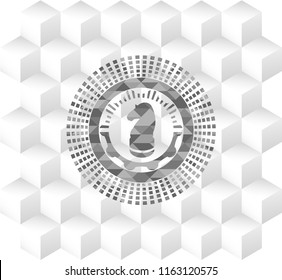 chess knight icon inside realistic grey emblem with cube white background