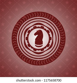 chess knight icon inside realistic red emblem