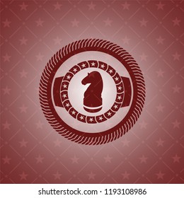 chess knight icon inside realistic red emblem