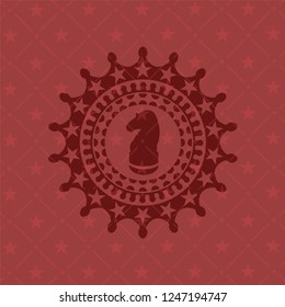 chess knight icon inside realistic red emblem