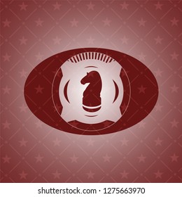 chess knight icon inside realistic red emblem