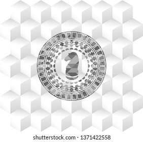 chess knight icon inside realistic grey emblem with cube white background