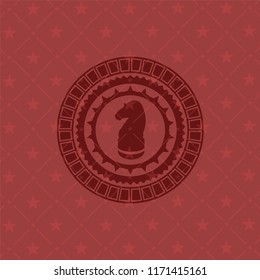 chess knight icon inside red emblem. Retro