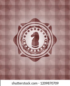 chess knight icon inside red seamless geometric emblem.